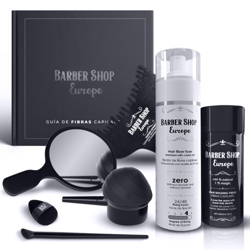 MEGA PACK: fibras + fijador + aplicador + optimizador + guía de fibras capilares + espejo + esponja + pincel